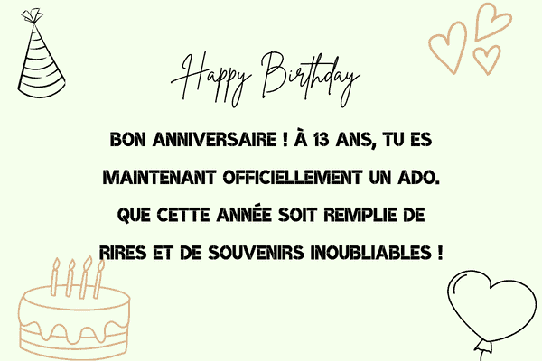 30 textes joyeux anniversaire 13 ans - questions à poser