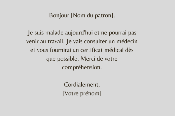 exemple sms pour dire je suis malade à son patron