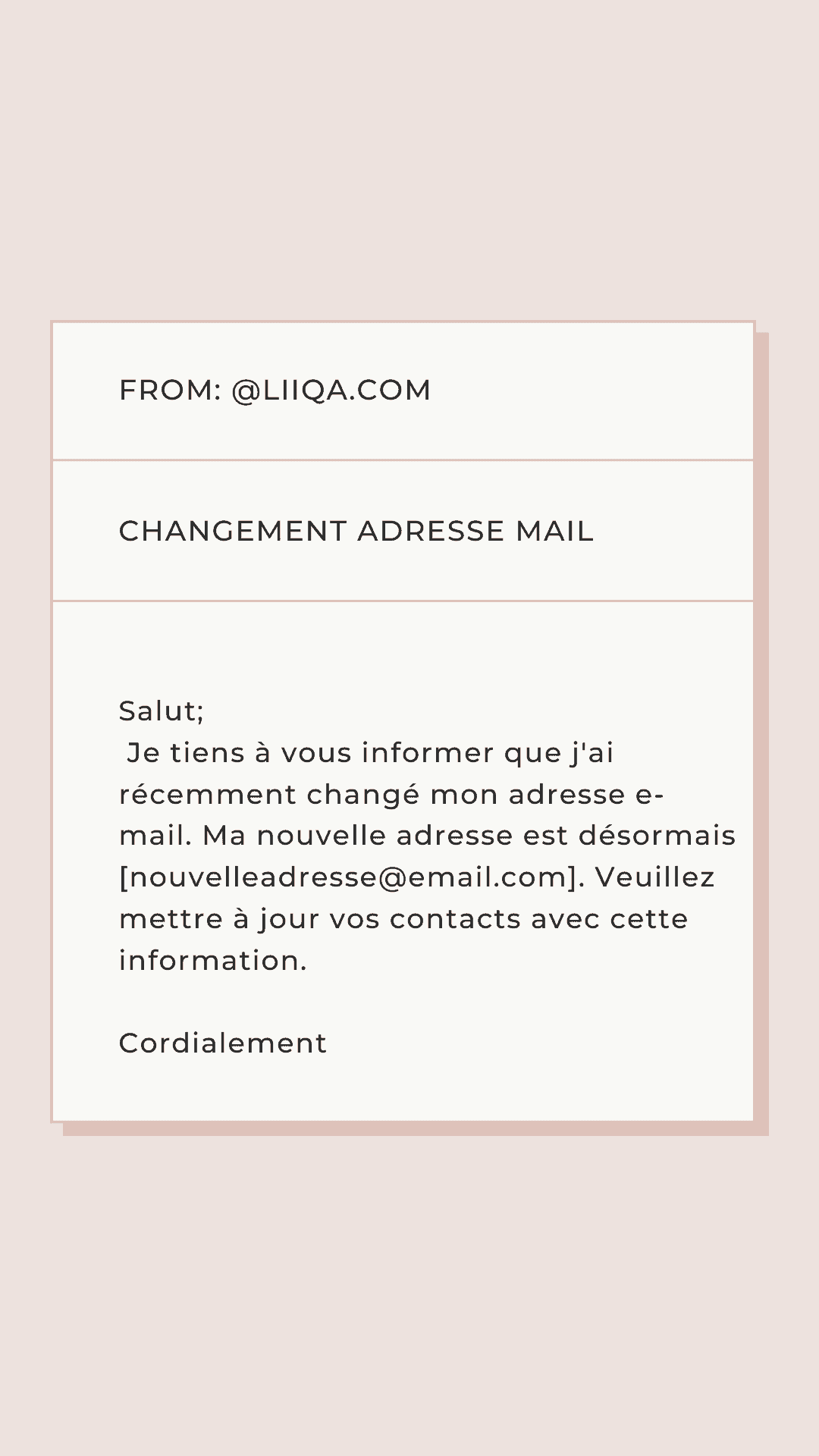 Messages pour informer changement adresse mail